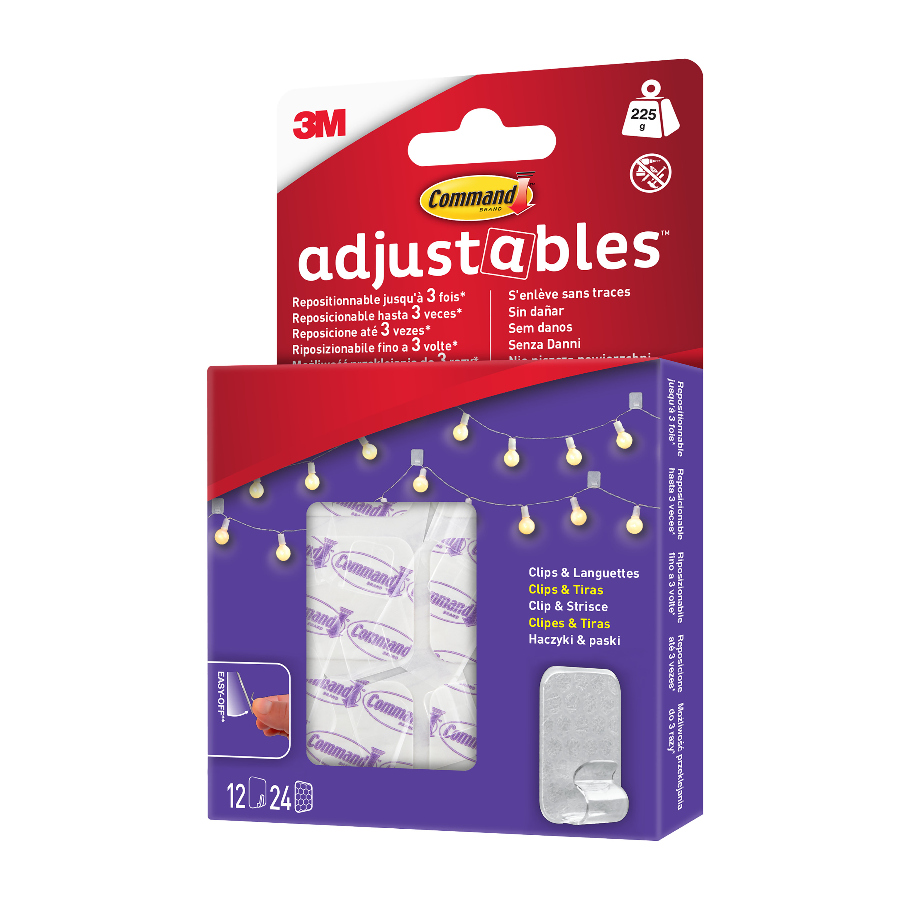 Command 12 Clip Regolabili + 24 Strisce - Adesive Senza Fori - Trasparenti - Porta Oggetti